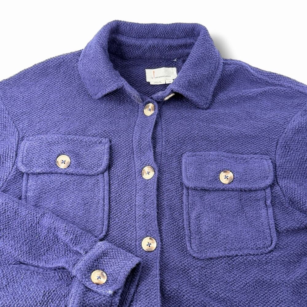 By Anthropologie Navy Blue Knit Shacket Button Down Shirt Tunic Top XS Cotton